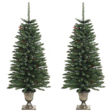 Kunstkerstbomen 2 St Met Krans, Guirlande En Led's Groen En Goud