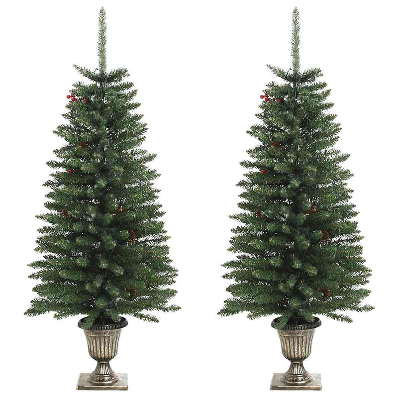 Kunstkerstbomen 2 St Met Krans, Guirlande En Led's Groen En Goud
