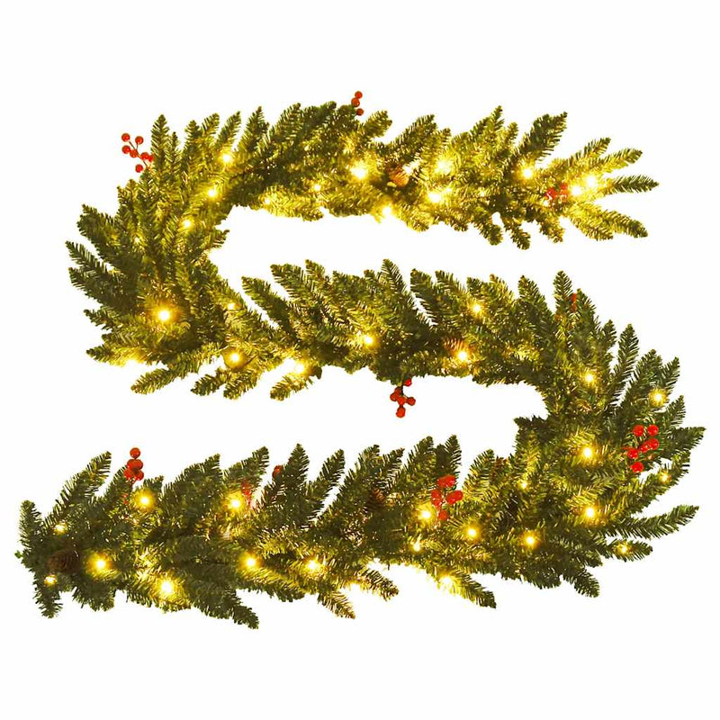 Kunstkerstbomen 2 St Met Krans, Guirlande En Led's Groen En Goud