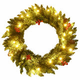 Kunstkerstbomen 2 St Met Krans, Guirlande En Led's Groen En Goud