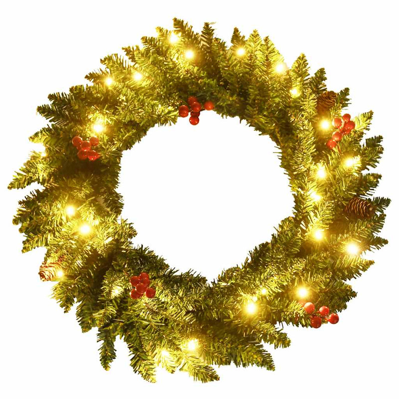 Kunstkerstbomen 2 St Met Krans, Guirlande En Led's Groen En Goud