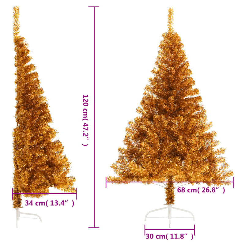 Kunstkerstboom Half Met Standaard 120 Cm Pet Kleurig Goud
