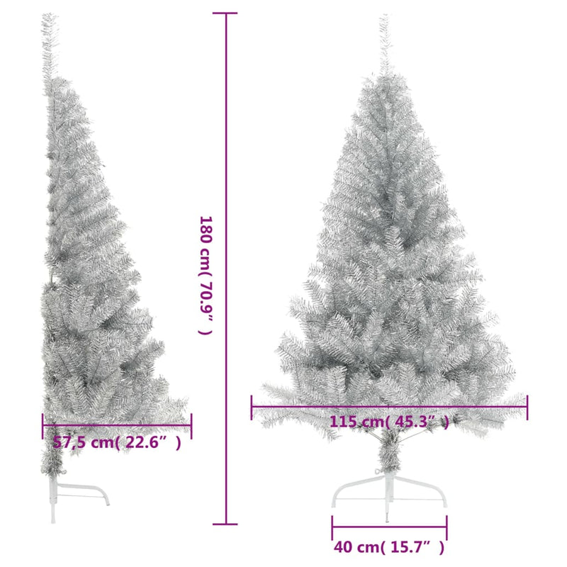 Kunstkerstboom Half Met Standaard 180 Cm Pet Kleurig Zilver