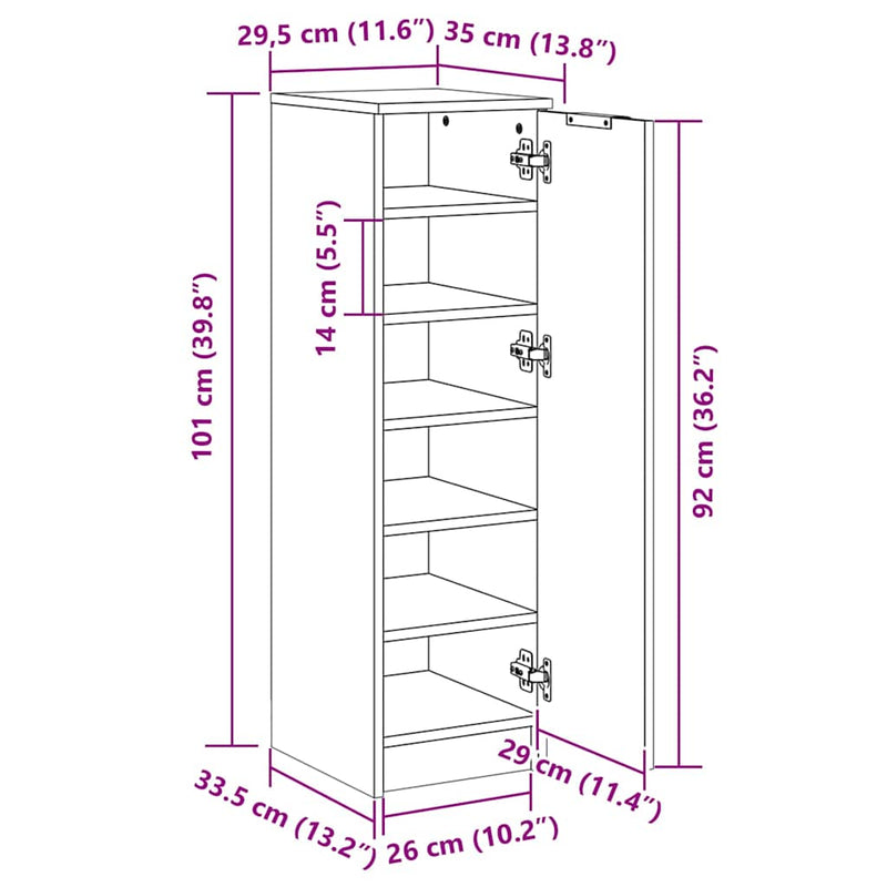 Schoenenkast 30X35X100 Cm Bewerkt Hout Wit