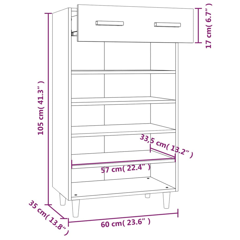 Schoenenkast 60X35X105 Cm Bewerkt Hout