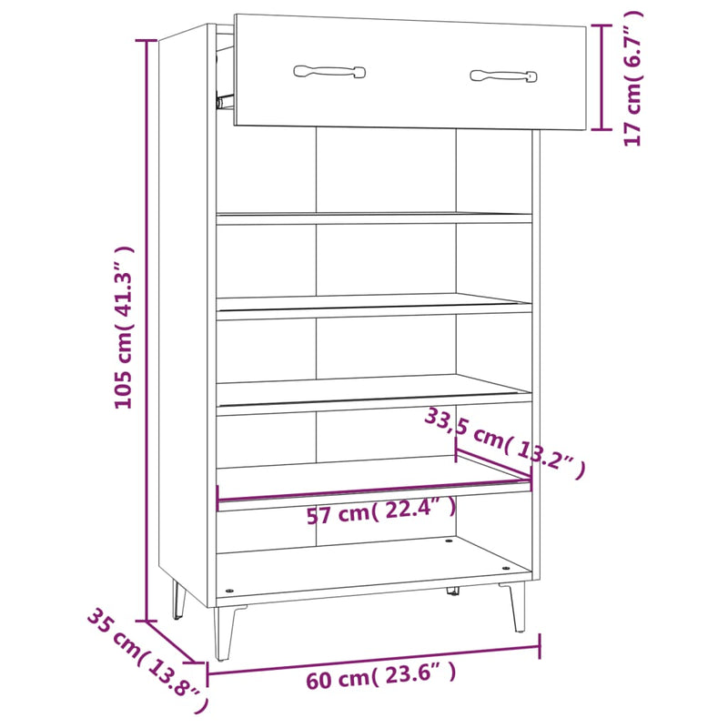 Schoenenkast 60X35X105 Cm Bewerkt Hout