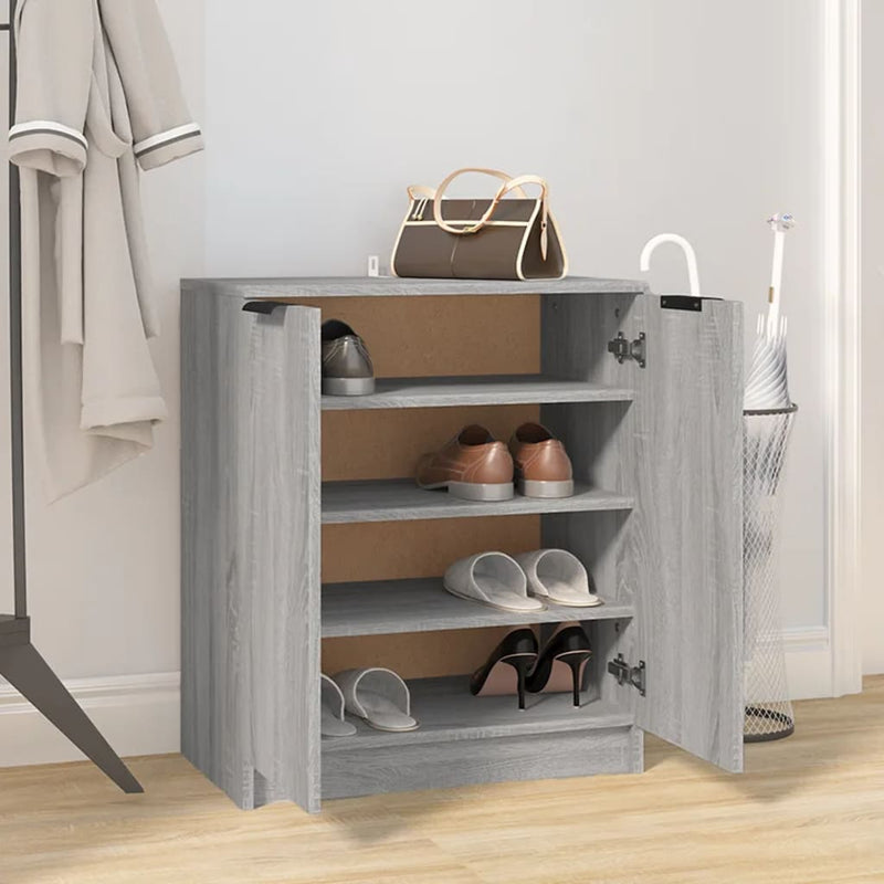 Schoenenkast 59X35X70 Cm Bewerkt Hout Eikenkleurig Grijs Sonoma