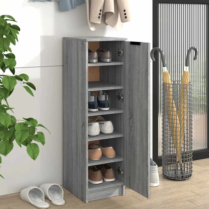 Schoenenkast 30X35X100 Cm Bewerkt Hout Eikenkleur Grijs Sonoma