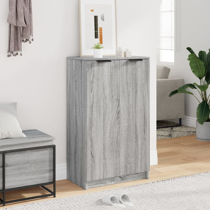 Schoenenkast 59X35X100 Cm Bewerkt Hout Eikenkleur Grijs Sonoma