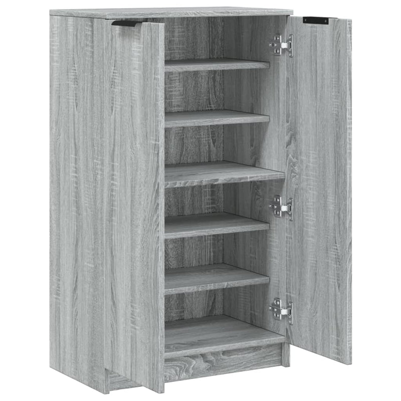 Schoenenkast 59X35X100 Cm Bewerkt Hout Eikenkleur Grijs Sonoma