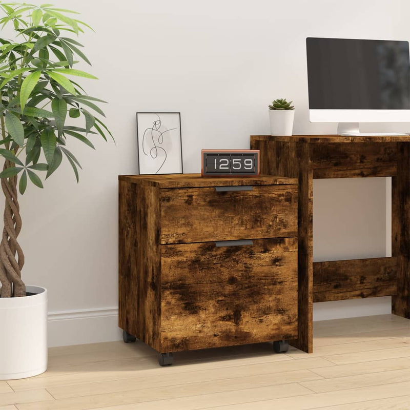 Dossierkast Verrijdbaar 45X38X54 Cm Hout Artisanaal Eikenkleur