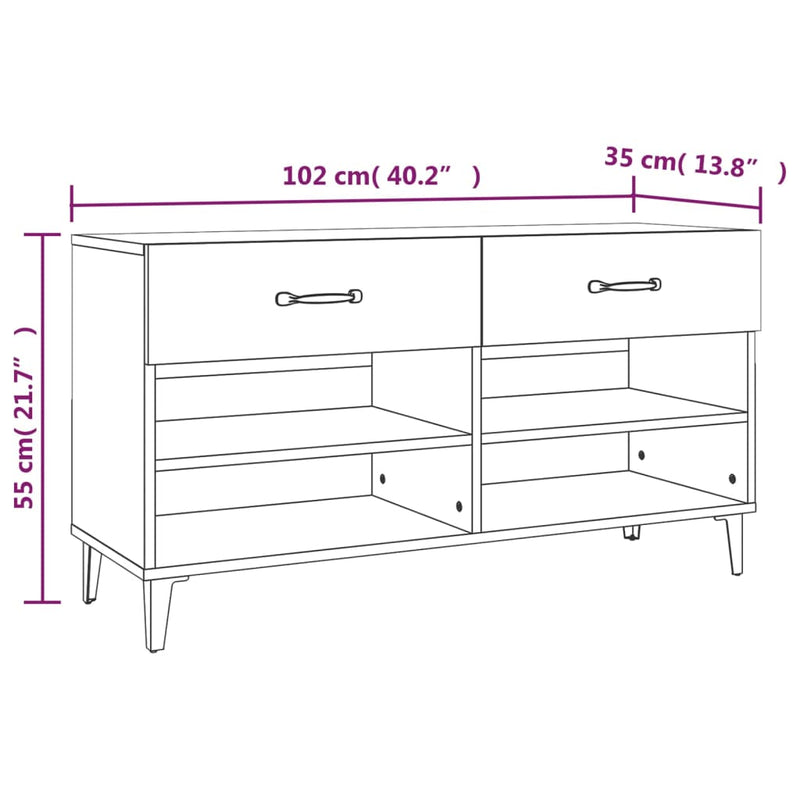 Schoenenkast 102X35X55 Cm Bewerkt Hout Kleurig