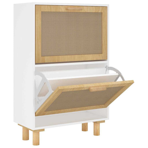 Schoenenkast 52X25X Bewerkt Hout En Natuurlijk Rattan Wit