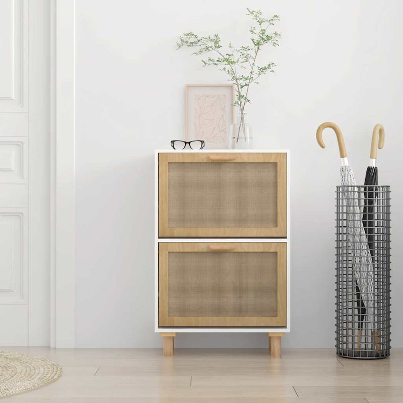 Schoenenkast 52X25X Bewerkt Hout En Natuurlijk Rattan Wit