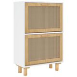 Schoenenkast 52X25X Bewerkt Hout En Natuurlijk Rattan Wit
