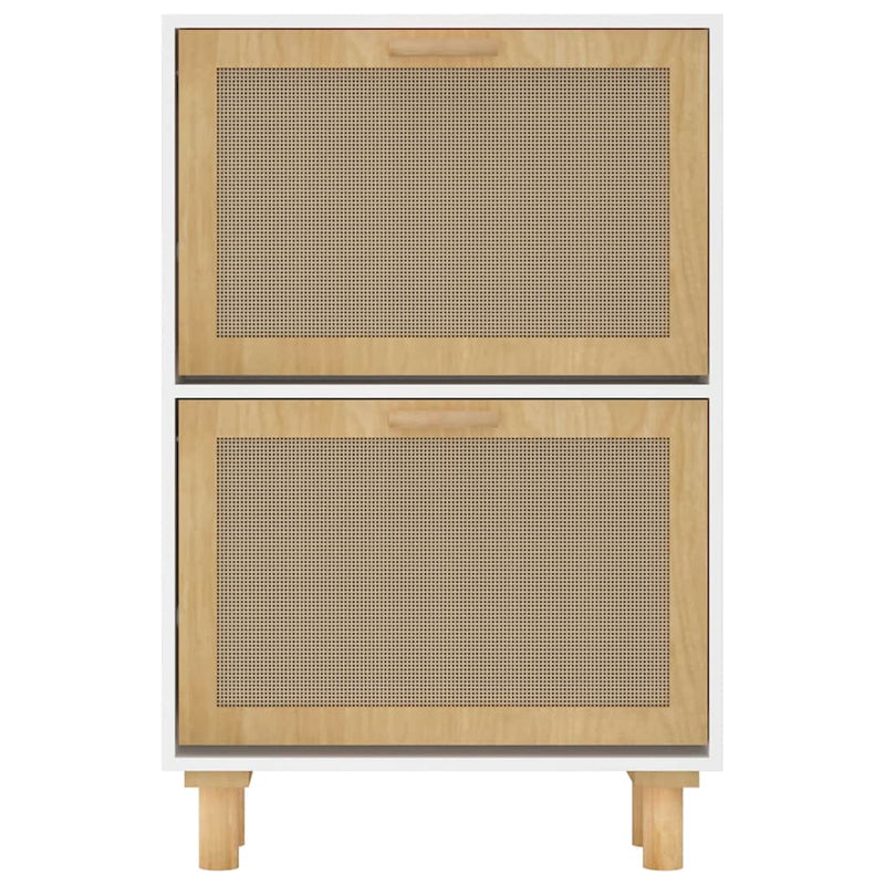 Schoenenkast 52X25X Bewerkt Hout En Natuurlijk Rattan Wit