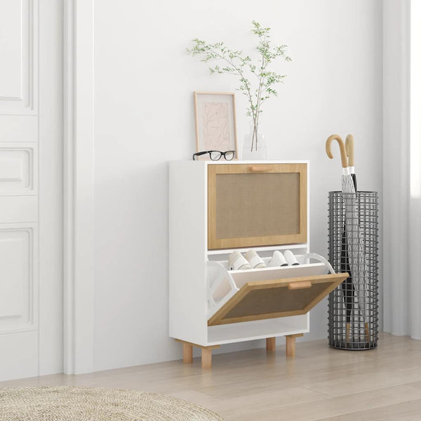 Schoenenkast 52X25X Bewerkt Hout En Natuurlijk Rattan Wit