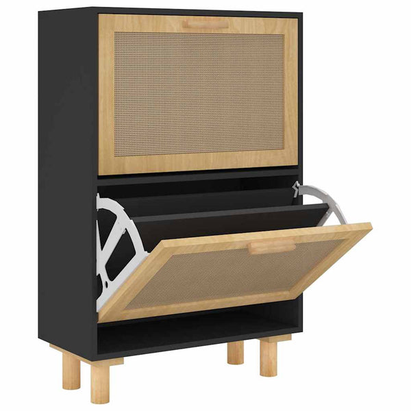 Schoenenkast 52X25X Bewerkt Hout En Rattan Zwart