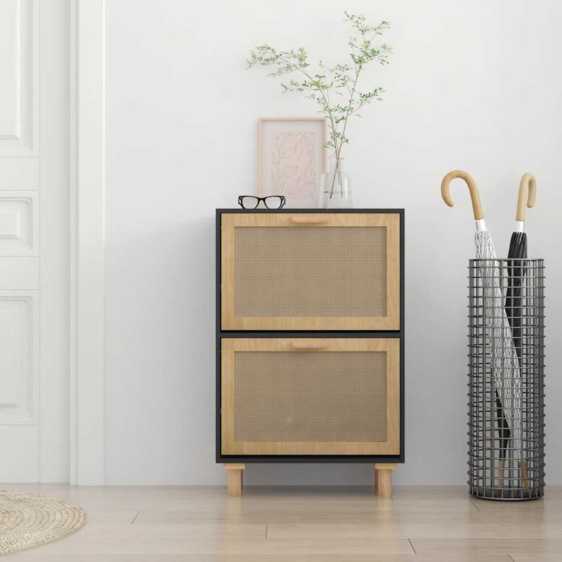 Schoenenkast 52X25X Bewerkt Hout En Rattan Zwart