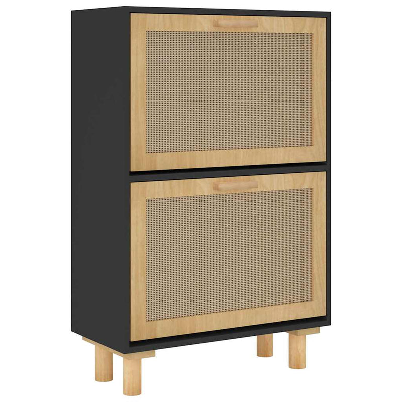 Schoenenkast 52X25X Bewerkt Hout En Rattan Zwart
