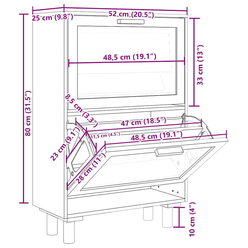 Schoenenkast 52X25X Bewerkt Hout En Rattan Zwart