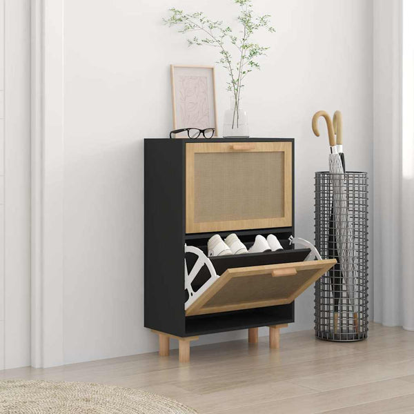 Schoenenkast 52X25X Bewerkt Hout En Rattan Zwart