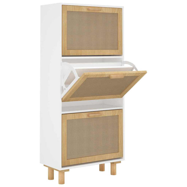 Schoenenkast 52X25X Bewerkt Hout En Natuurlijk Rattan Wit