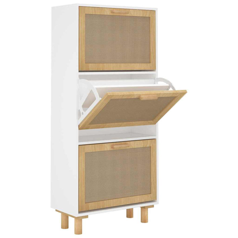 Schoenenkast 52X25X Bewerkt Hout En Natuurlijk Rattan Wit