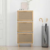 Schoenenkast 52X25X Bewerkt Hout En Natuurlijk Rattan Wit