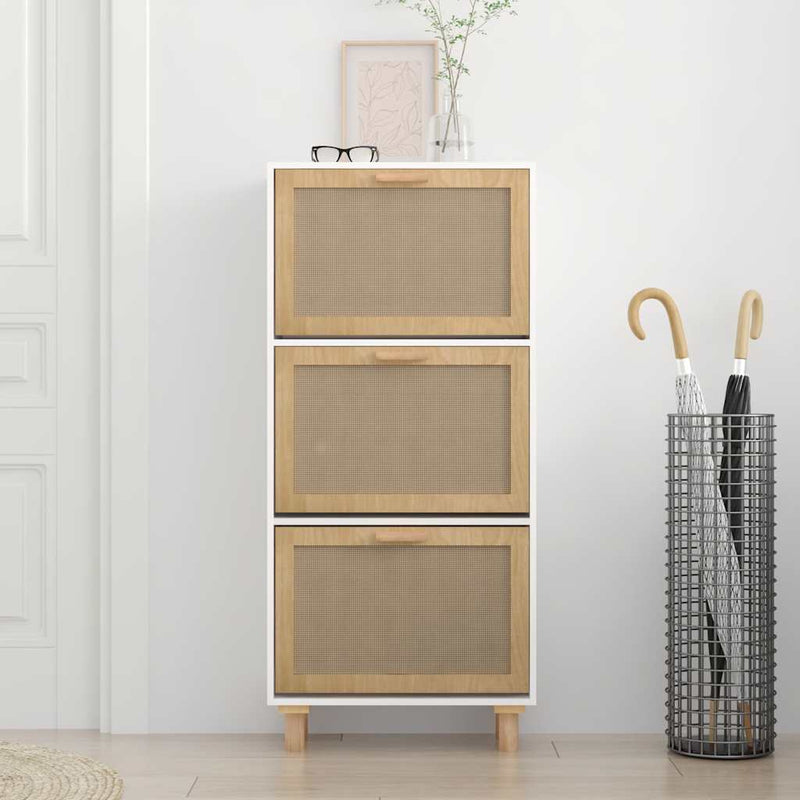 Schoenenkast 52X25X Bewerkt Hout En Natuurlijk Rattan Wit