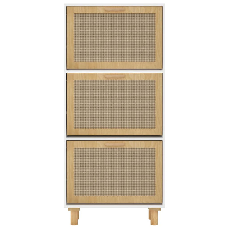Schoenenkast 52X25X Bewerkt Hout En Natuurlijk Rattan Wit