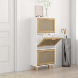 Schoenenkast 52X25X Bewerkt Hout En Natuurlijk Rattan Wit