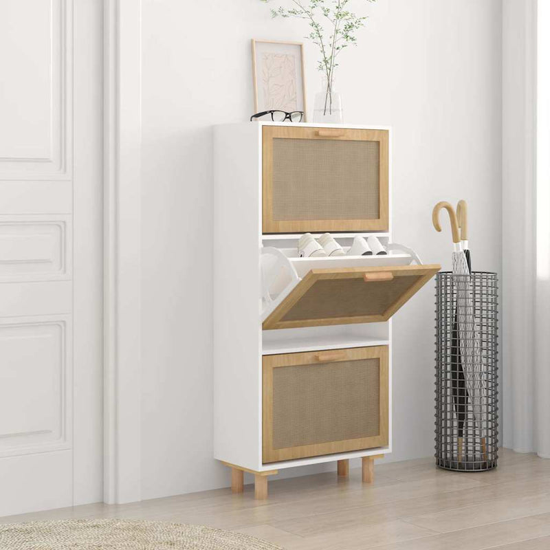 Schoenenkast 52X25X Bewerkt Hout En Natuurlijk Rattan Wit