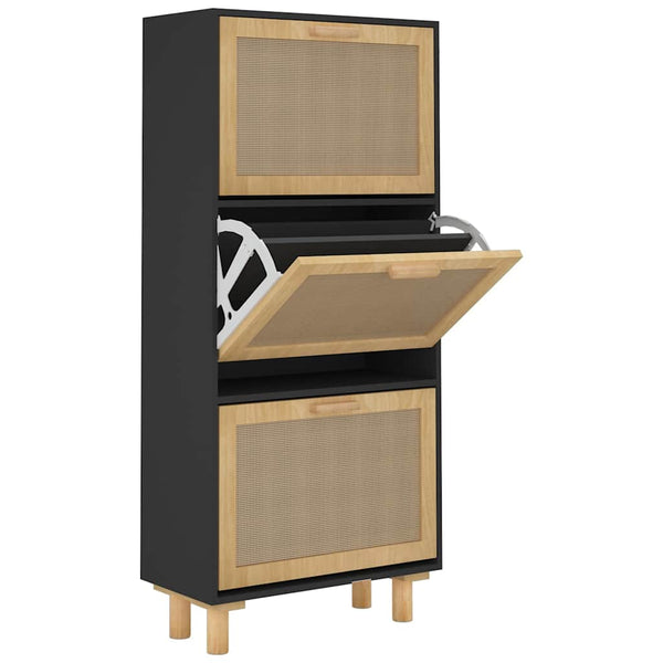 Schoenenkast 52X25X Bewerkt Hout En Rattan Zwart