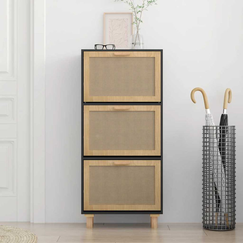 Schoenenkast 52X25X Bewerkt Hout En Rattan Zwart
