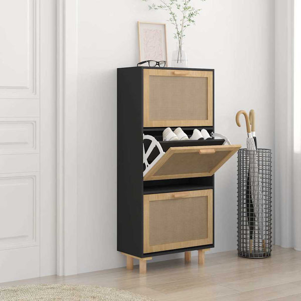 Schoenenkast 52X25X Bewerkt Hout En Rattan Zwart