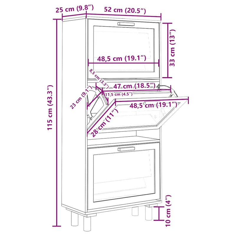 Schoenenkast 52X25X115Cm Bewerkt Hout & Natuurlijk Rattan Bruin