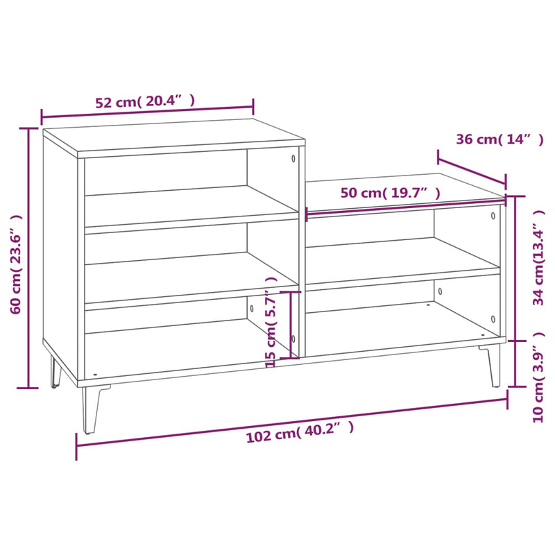 Schoenenkast 102X36X60 Cm Bewerkt Hout