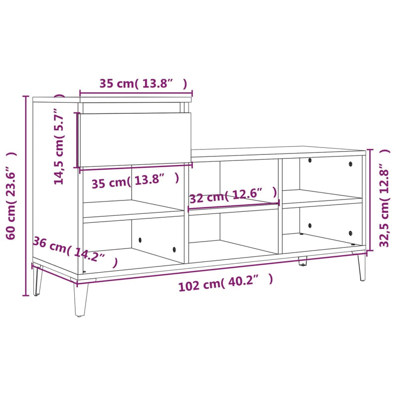 Schoenenkast 102X36X60 Cm Bewerkt Hout