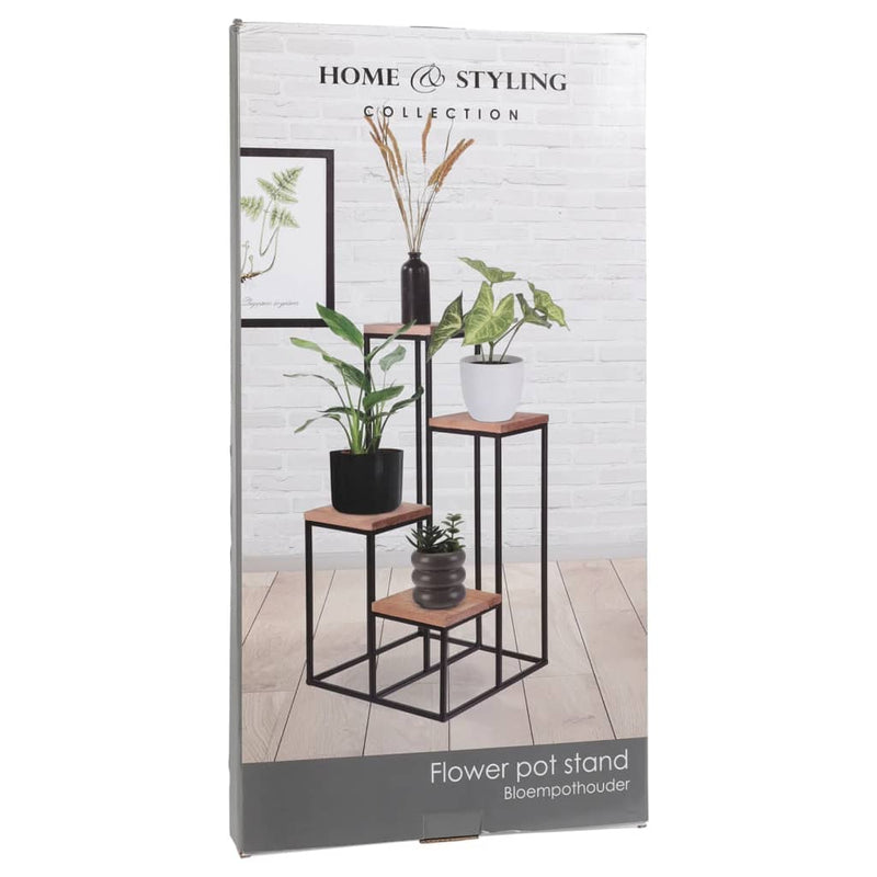 Home&Styling Plantenstandaard Met 4 Planken Naturel En Zwart