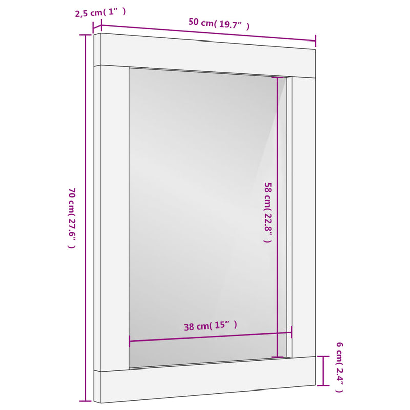 Badkamerspiegel 50X70X2,5 Cm Massief Mangohout En Glas