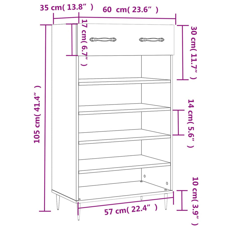 Schoenenkast 60X35X105 Cm Bewerkt Hout