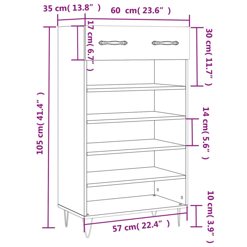 Schoenenkast 60X35X105 Cm Bewerkt Hout