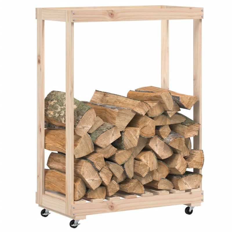 Houtblokhouder Met Wielen 76,5X40X108 Cm Massief Grenenhout