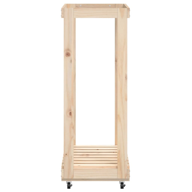 Houtblokhouder Met Wielen 76,5X40X108 Cm Massief Grenenhout