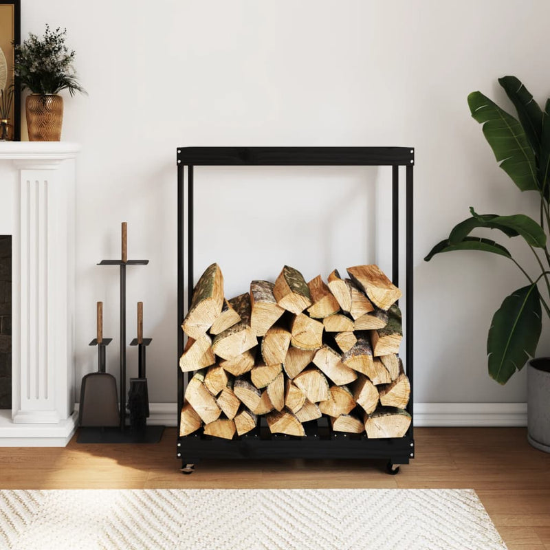 Houtblokhouder Met Wielen 76,5X40X108 Cm Massief Grenenhout