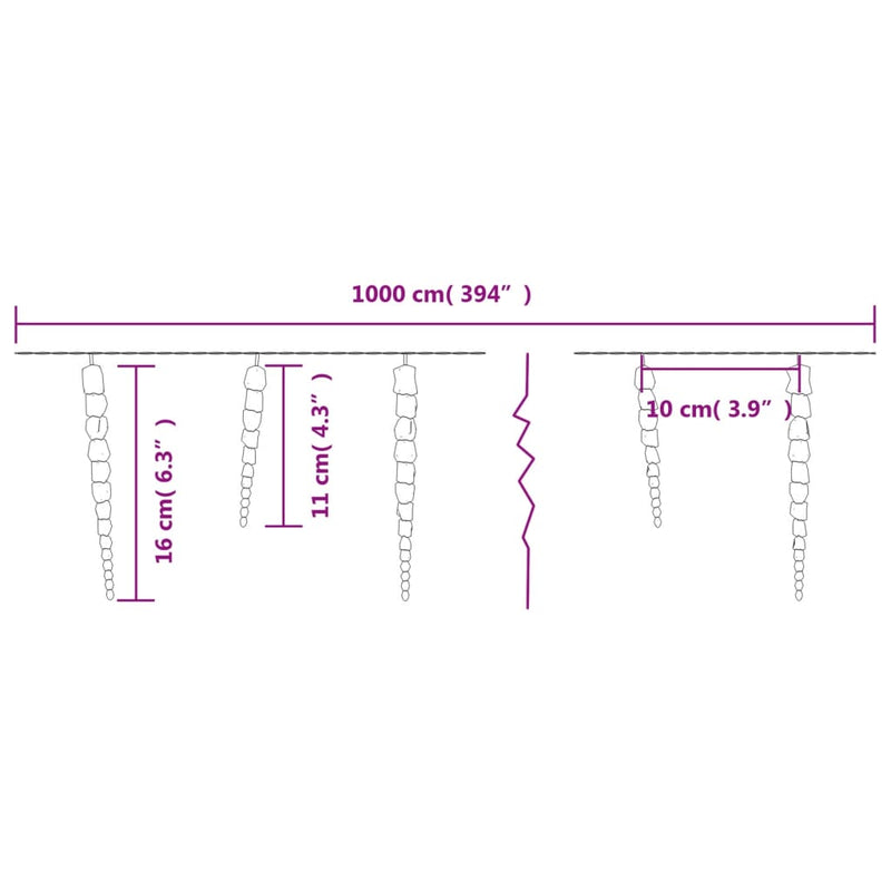 Kerst Ijspegellamp 100 Led's Warm Wit 10 M Acryl Pvc Warmwit