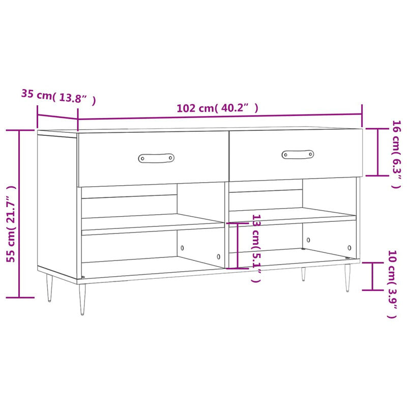Schoenenbank 102X35X55 Cm Bewerkt Hout Sonoma Eikenkleurig