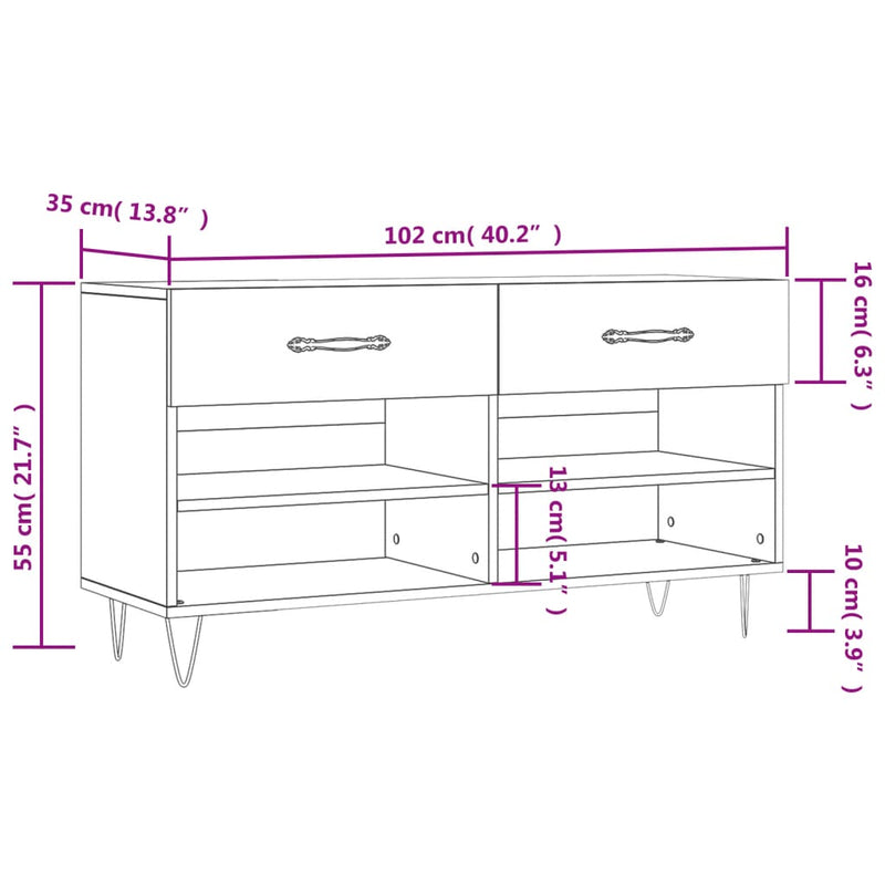 Schoenenbank 102X35X55 Cm Bewerkt Hout