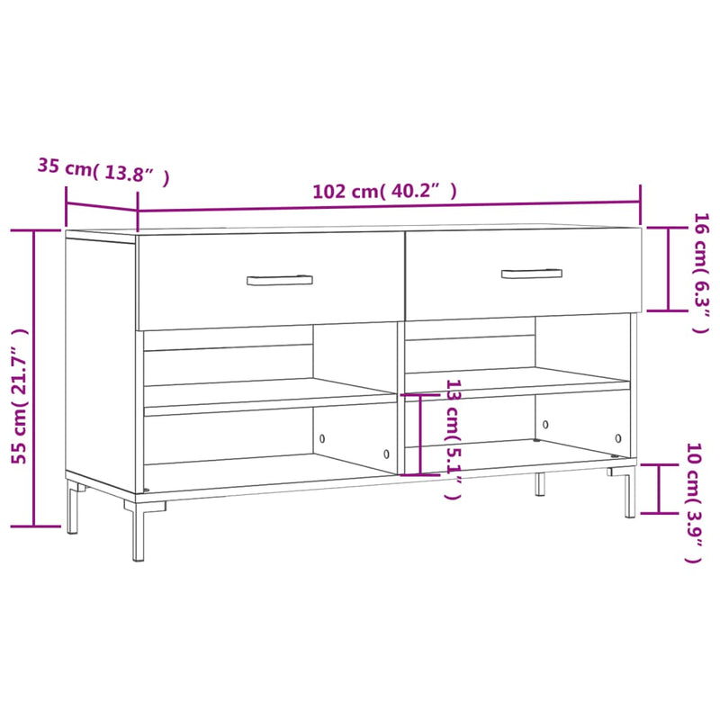 Schoenenbank 102X35X55 Cm Bewerkt Hout